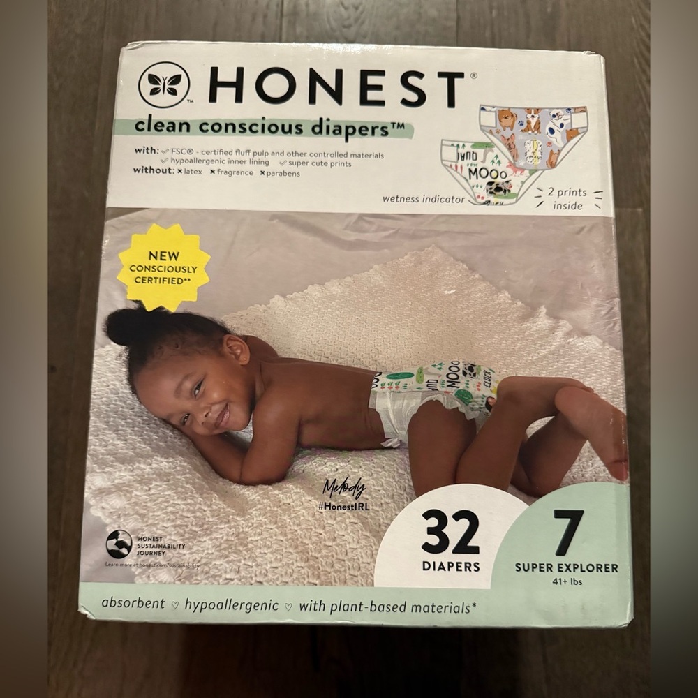 Honest Clean Conscious Diapers Size 7 - Moo & Dog Prints (32 ct)